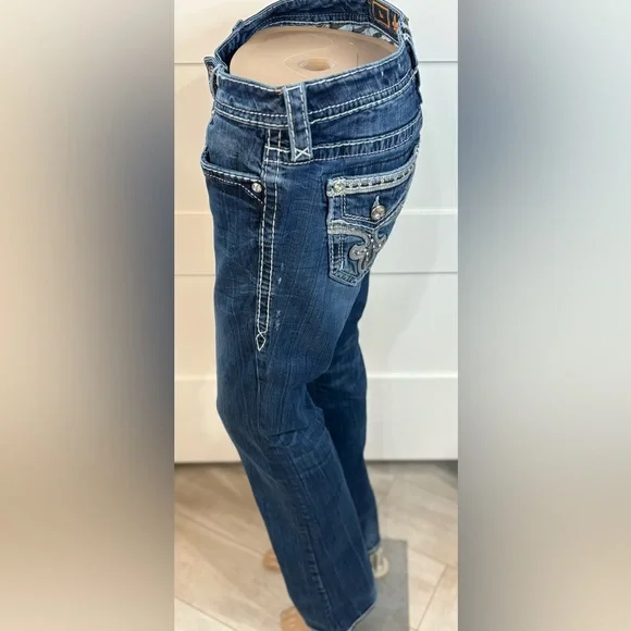Rock Revival Women’s Bootcut Jeans Blue Denim Mid Rise Silver Accents Size 29